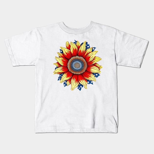 4th of July Sunflower #1 Kids T-Shirt by Chromatic Fusion Studio